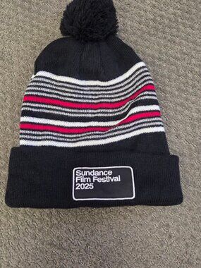 Sundance Film Festival 2025 Beanie Pom Knit Hat Canon Sponsor Black Stripe